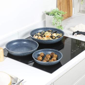 Russell Hobbs набор сковород RH03293EU7, 20см, 24см, 28см, съемная ручка, камень сумерек, синее мраморное покрытие (RH03293EU7)