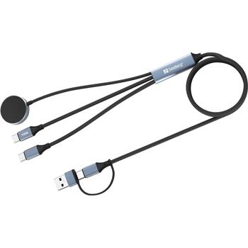 Sandberg 3in1 ceļojumu uzlādes kabelis 441-69, 1.2m, 100W, USB-C, USB-A, Apple Watch uzlāde, PD atbalsts (441-69)