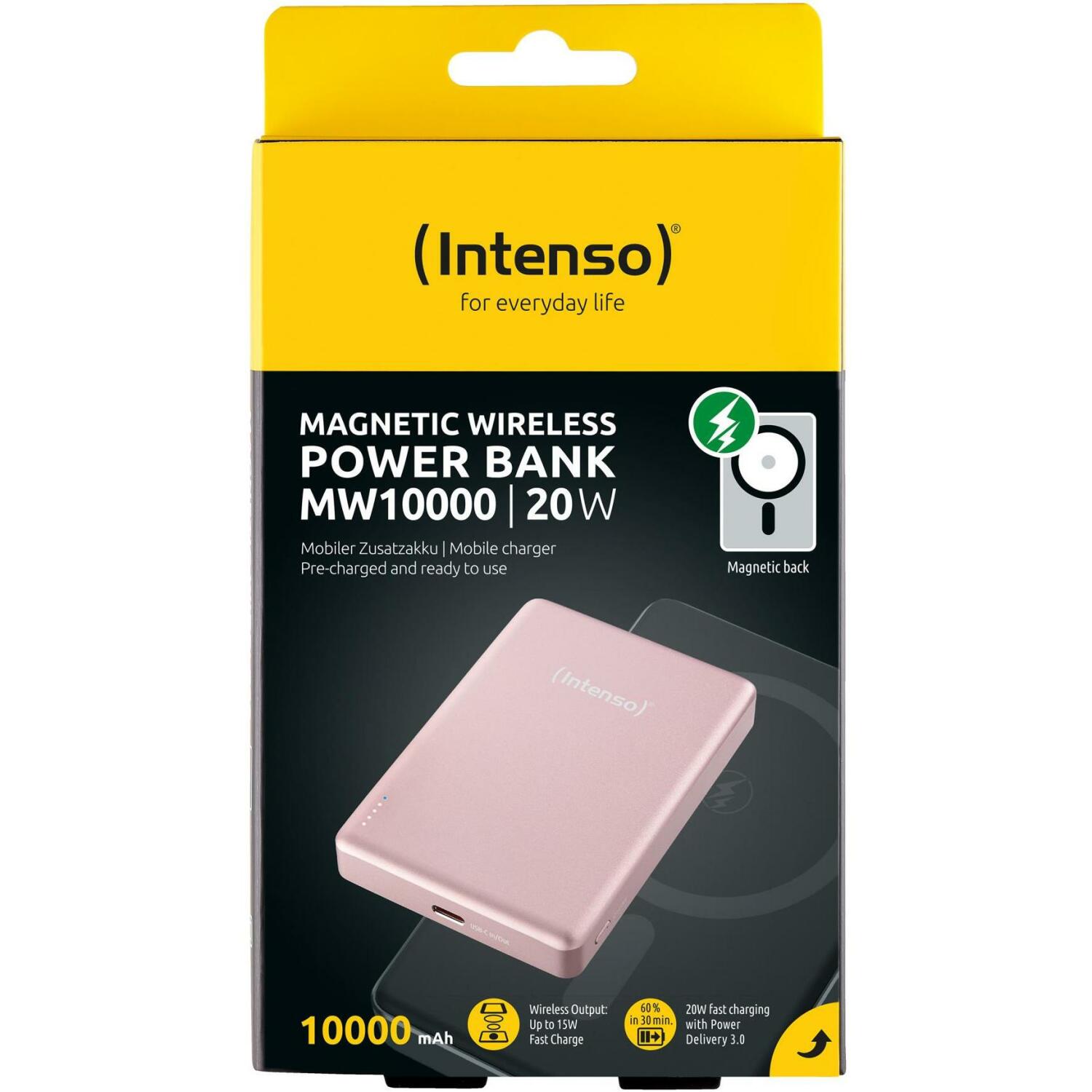 Intenso Power Bank 7344033 10000 мАч, 15 Вт беспроводная зарядка, 20 Вт USB-C PD, совместим с MagSafe, розовый (7344033)