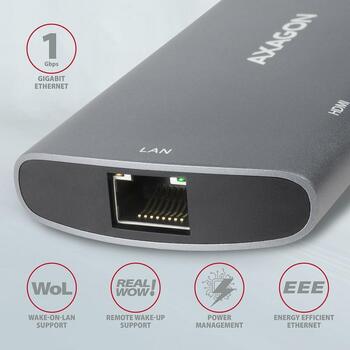 Axagon USB хаб HMC-6M2 6in1, 2x USB-A, 1x USB-C PD, 1x HDMI 4K, 1x RJ-45, 18 см кабель (HMC-6M2)