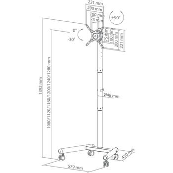 Sbox grīdas statīvs FS-622, 75x75-200x200, melns, +90°/-90°, 61.3x41.7x139.2cm, 13''-50'' (33-127cm), 20kg (FS-622)