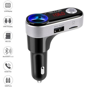 Tellur FM модулятор TLL622011, 5-24V, FM 87.5-108.0MHz, Bluetooth 4.2, 2xUSB, функция hands-free (TLL622011)