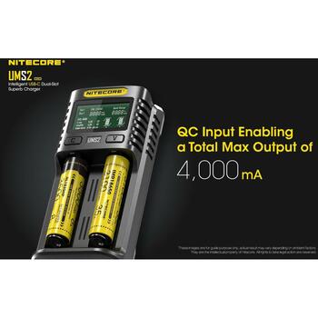 Nitecore Зарядное устройство UMS2 2-слота, 4000mA, 3000mA, ЖК-дисплей, восстановление IMR аккумуляторов (UMS2)