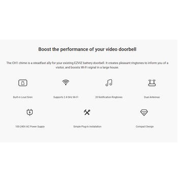 Ezviz CH1 Умный Звонок-Приёмник Wi-Fi 2.4 ГГц с Двумя Антеннами и Регулируемой Громкостью Белый (CS-CH1)