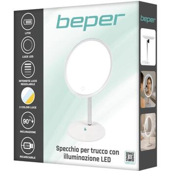 Beper Перезаряжающееся зеркало для макияжа P302VIS051, 21.5cm × 16.5cm × 33.5cm, LED подсветка, 3 режима, сенсорное управление (P302VIS051)