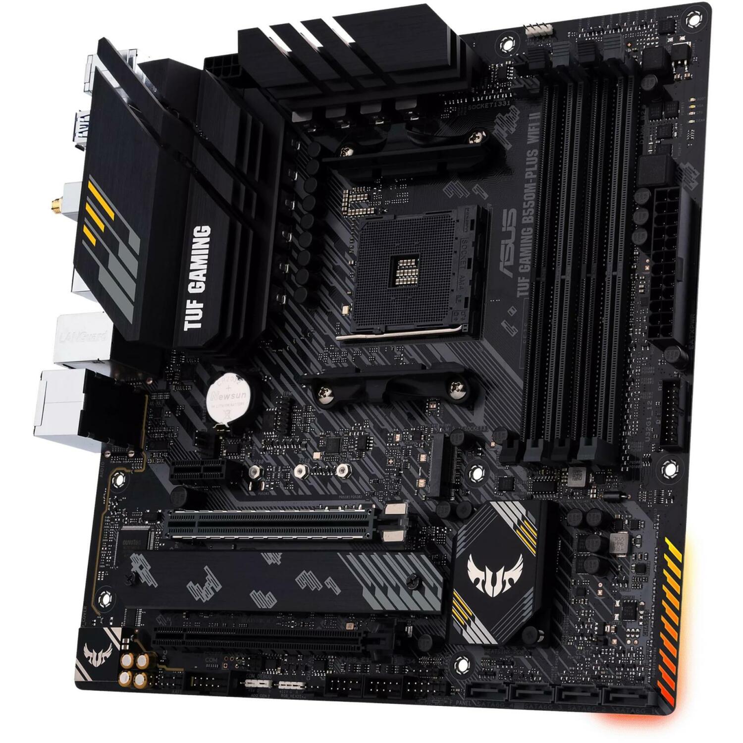 Asus mātesplate TUFGAMB550MPLUSWIFIII, AM4, DDR4, 128 GB, 2.5G Ethernet, Wi-Fi 6, 4x SATA III, 2x M.2, 7.1 audio (TUFGAMB550MPLUSWIFIII)