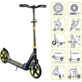 Muuwmi Aluminium Scooter PRO AU 471, 215mm, 56x12cm, 100kg, ABEC 7, PU, регулируемая высота руля, руль BMX (AU 471)