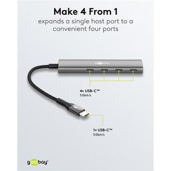 Goobay USB хаб, 76564, 4 x USB-C 3.2, 5 Gbit/s, алюминиевый/пластиковый корпус, тонкий дизайн (76564)
