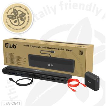 Club3D dokstacija CSV-2541 12-in-1, 2x HDMI, 1x DisplayPort, 3x USB Type-A, 1x USB Type-C, RJ45, karšu lasītājs, 3.5mm audio, 100W (CSV-2541)