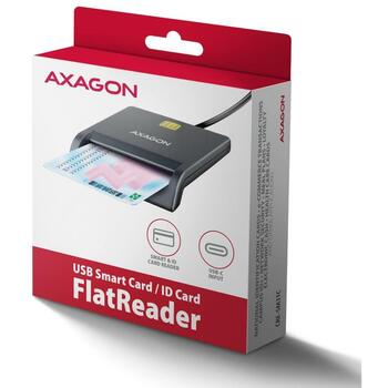 Axagon считыватель смарт-карт CRE-SM3TC USB Type-C, кабель 1.2 м, вес 51 г, серый, Plug and Play, светодиодные индикаторы, CE (CRE-SM3TC)