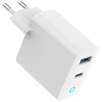 Gembird Зарядное устройство TA-UC-PDQC65L-W-01 65 Вт, 2 порта, 1 Type-C, 1 Type-A, GaN, Индикатор зарядки, Универсальное (TA-UC-PDQC65L-W-01)