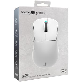 White Shark Мышь BORS-W, 12000 DPI, 54г, 5 кнопок, USB-C, RF 2.4 GHz, Bluetooth, оптический сенсор (BORS-W)