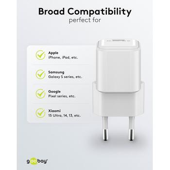 Goobay Зарядное устройство 79151, 20W, USB-C, PD, GaN, быстрая зарядка, белый, евровилка (79151)