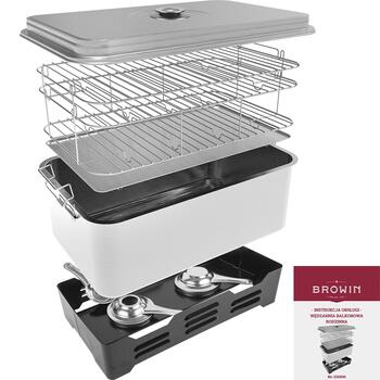Browin 330006 уличная коптильня, 49см, 27см, 3.92кг, нержавеющая сталь, 3 решетки, 2 горелки, термометр (330006)