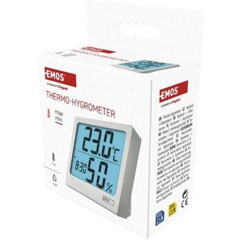 Emos Цифровой термометр с гигрометром E0114N, 1x1,5V AA, 75x64mm, 10-95% RH, кварцевые часы, LED дисплей (E0114N)