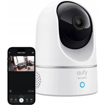 Умная внутренняя камера безопасности Cam 2K Pan & Tilt с поворотом и наклоном настольная или потолочная установка H.265 H.264 microSD до 128 ГБ T8410322 Eufy (T8410322)