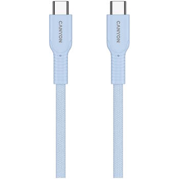 Vads ar USB C līdz USB C savienojumu 60 W ātro uzlādi un krāsainu pītu pārklājumu OnWire 60CL C-C 60W COLOR Braided 1 m Gaiši Zils CND-CCAP60AB10LBL CANYON (CND-CCAP60AB10LBL)