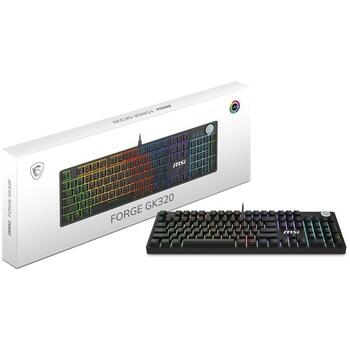 MSI клавиатура FORGE GK320 RED, RGB LED подсветка, 1.6 м кабель, механические переключатели, N-key rollover, черный цвет (FORGE GK320 RED US)