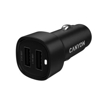 Auto lādētājs ar 24 W jaudu un divām USB A izejām OnDrive 24 2×USB-A Melns CNE-CCABR2AA CANYON (CNE-CCABR2AA)