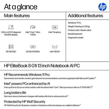 HP EliteBook 8 G1i 13 AI ноутбук AD3B7ET#ABB, Intel Core Ultra 7 255U, 33.8 см 13.3 дюйма, 32 ГБ, 512 ГБ SSD, Windows 11 Pro (AD3B7ET#ABB)