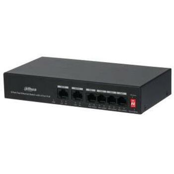 Dahua PFS3006-4ET-36 коммутатор 4 PoE 10/100M, 4 RJ-45 порта, 2 uplink порта, 2000 MAC, 1.2 Gbit/s, CE, FCC (DH-PFS3006-4ET-36)
