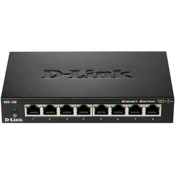 D-Link коммутатор DGS-108/E, 8x 10/100/1000 Mbps, L2, неуправляемый, 16 Gbit/s, металлический корпус, QoS, IGMP snooping (DGS-108/E)
