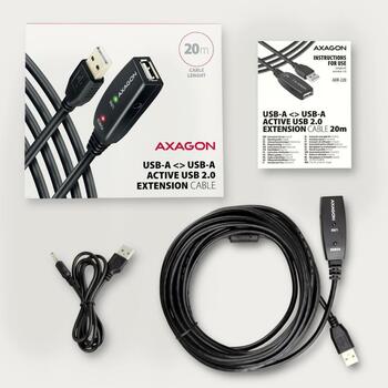 Axagon USB удлинитель ADR-220, 20м, черный, USB 2.0 A-M к A-F, 1x USB 2.0, 1x USB 3.0 (ADR-220)
