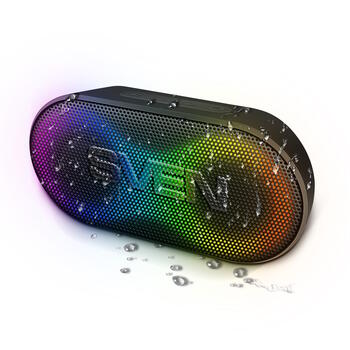 Портативная Bluetooth колонка мощностью 10 Вт с динамически переключаемой RGB подсветкой и защитой от воды IPX5 PS-99 Чёрный SV-022389 Sven (SV-022389)