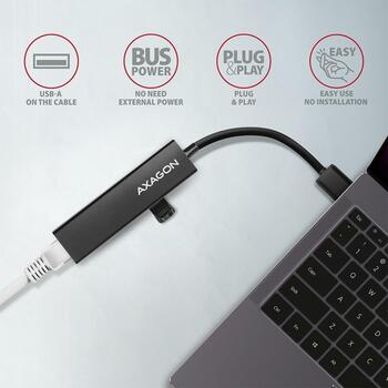 Axagon USB centrmezgls HMA-GL3A 3 USB 3.2 porti, 1 RJ45, 0.2 m (HMA-GL3A)