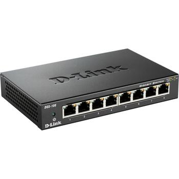 D-Link коммутатор DGS-108/E, 8x 10/100/1000 Mbps, L2, неуправляемый, 16 Gbit/s, металлический корпус, QoS, IGMP snooping (DGS-108/E)