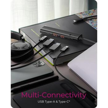 Raidsonic USB centrmezgls IB-HUB1437-CPD, 4 x USB 3.2 Gen 2, 10 Gbps, strāvas piegāde, alumīnija/plastmasas korpuss (IB-HUB1437-CPD)