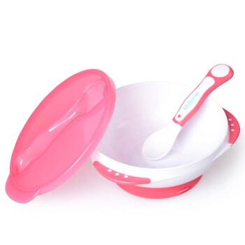 Kidsme миска с присоской, крышкой и термоложкой, Lavender, 9832LA, PP/TPE, 156g, от 9 мес. (9832LA)