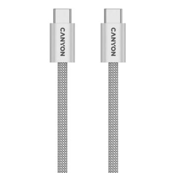 Vads ar USB C līdz USB C savienojumu 60 W ātro uzlādi magnētisku fiksāciju un pītu pārklājumu OnWire 60MG C-C 60W Magnet Braided 1 m Gaiši Pelēks CND-CCMG60AB15LG CANYON (CND-CCMG60AB15LG)