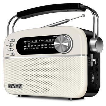 Портативный FM радиодинамик в ретро стиле с Bluetooth 3W AM SW USB microSD AUX белый SV-020439 SVEN (SV-020439)