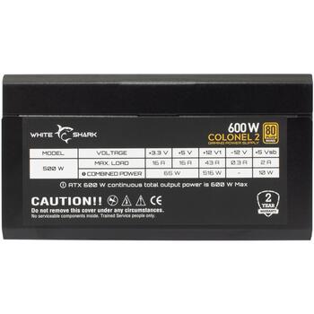 White Shark Barošanas bloks COLONEL-2, 600W, 80 PLUS Bronze, 20+4 Pin x 1, 4/8 Pin x 1, SATA x 6, Molex x 4 (COLONEL-2)