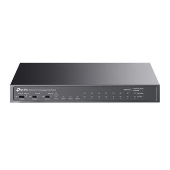 TP-Link TL-SL1311P tīkla pārslēdzējs unmanaged 8× 10/100 Mbps PoE+ switch 2× RJ45 1× SFP 65 W kopējais PoE budžets desktop/stenda korpuss Plug-and-Play Melns (TL-SL1311P)