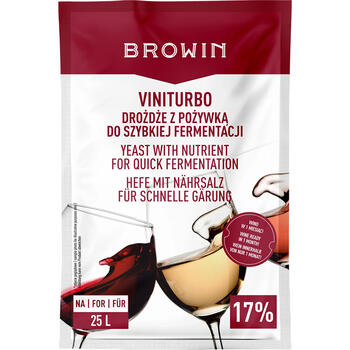 Browin ViniTurbo 400402, 20 г, 25 л, сухие, белое вино, красное вино, розовое вино, оптимальная температура брожения 20-27°C (400402)