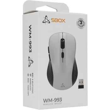 Sbox Pele WM-993S, 6D, 1600 DPI, 2x AAA, bezvadu RF 2.4 GHz, gumijas pārklājums, saderīga ar Windows un MacOS (WM-993S)