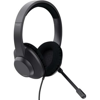Trust наушники 25462, 40 мм, 20 - 20000 Гц, USB Type-C/USB Type-A, микрофон с шумоподавлением, регулируемая дужка, черный (25462)