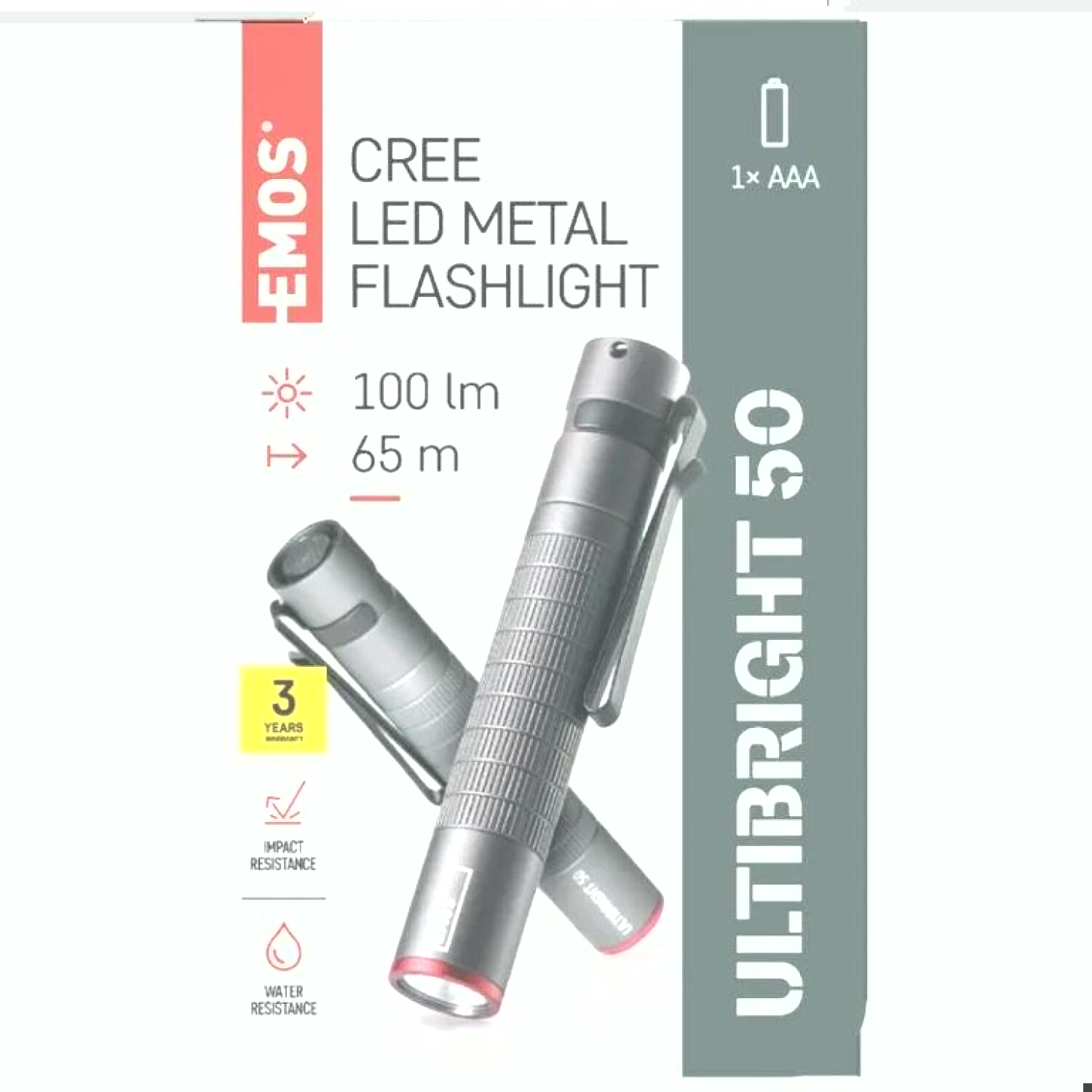 Emos CREE LED металлический фонарик P3150, 100 lm, 1x AAA, алюминий, IP65, 3 ч время работы, зажим, петля (P3150)