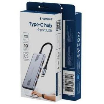 Gembird USB centrmezgls UHB-CM-U310-A4-01 4 porti USB 3.2, 10 Gbps, metāla dizains (UHB-CM-U310-A4-01)