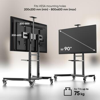 Onkron TV statīvs TS1871-B, 55-90 collu, maksimālā slodze 90 kg, augstuma regulēšana 1085-1590 mm, melns (TS1871-B)
