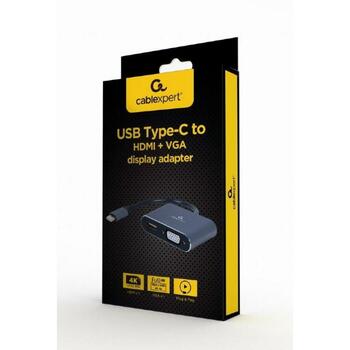 Gembird USB adapteris Type-C uz HDMI, VGA, 1 HDMI, 1 USB-C, 0.15 m, pelēks (A-USB3C-HDMIVGA-01)