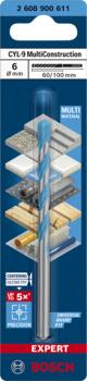 Universāls urbis CYL-9 MC 6x60x100 mm, 1 gab., Triecienurbjmašīnām/triecienskrūvgriežiem, urbjmašīnām/skrūvgriežiem EXPERT CYL-9 MULTI CONSTRUCTION URBIS, 2608900611, BOSCH (2608900611)