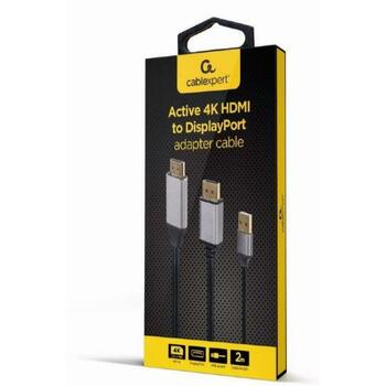 Gembird адаптер A-HDMIM-DPM-01 HDMI на DisplayPort, 2 м, 4K 60 Гц, 1 HDMI, 1 DisplayPort, 1 USB 3.2 (A-HDMIM-DPM-01)