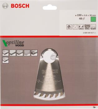 Ripzāģa disks 190x30mm Optiline Wood, Rokas ripzāģiem PRO WOOD RIPZĀĢA ASMENS, 2608640617, BOSCH (2608640617)