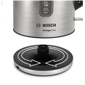 Bosch Чайник TWK4P440, 2400 Вт, 1.7 Л, Нержавеющая сталь, 360° поворотная база, Черный/Нержавеющая сталь (TWK4P440)