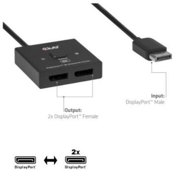 Club3D VIDEO SWITCH DP 2IN-1 CSV-1009, 8K, 3x DisplayPort, 0.5m, черный (CSV-1009)