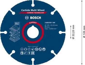 Cietmetāla disks 125 x 1 x 22,23 mm, Mazām leņķa slīpmašīnām EXPERT CARBIDE MULTI WHEEL GRIEZĒJDISKS, 2608901189, BOSCH (2608901189)