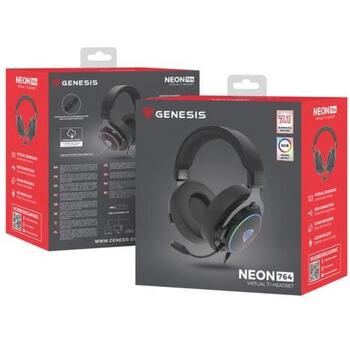 GENESIS Neon 764 NSG-2169 spēļu austiņas, vadu, USB-A, 20-20000 Hz, 50 mm, 112 dB, mikrofons, RGB apgaismojums, melnas (NSG-2169)